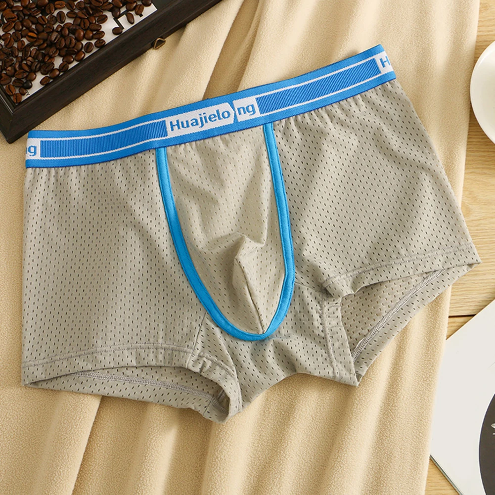 Sexy Mens Fine Mesh Breathable Shorts Middle Waist Briefs Loose Underpants Pouch Panties Casual Underwear Homewear