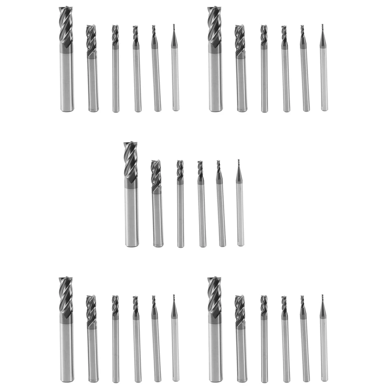 DTA5 30Pcs 4 Flutes End Mills Set for Steels Square CNC Carbide Milling Cutter Spiral Router Bits Dia(1 2 3 4 6 8mm)