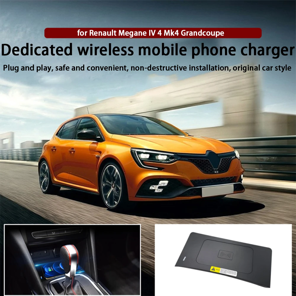 for Renault Megane IV 4 Mk4 Grandcoupe Center Console Storage Wireless Mobile Phone Charger QI 18W iPhone Magsafe Fast Charging