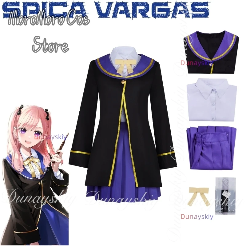 

The Classroom of a Black Cat and a Witch Anime Spica Vargas Cosplay With Blue Skirt Pink Wig Black Coat Cosplay 웃긴 의상 Full Set