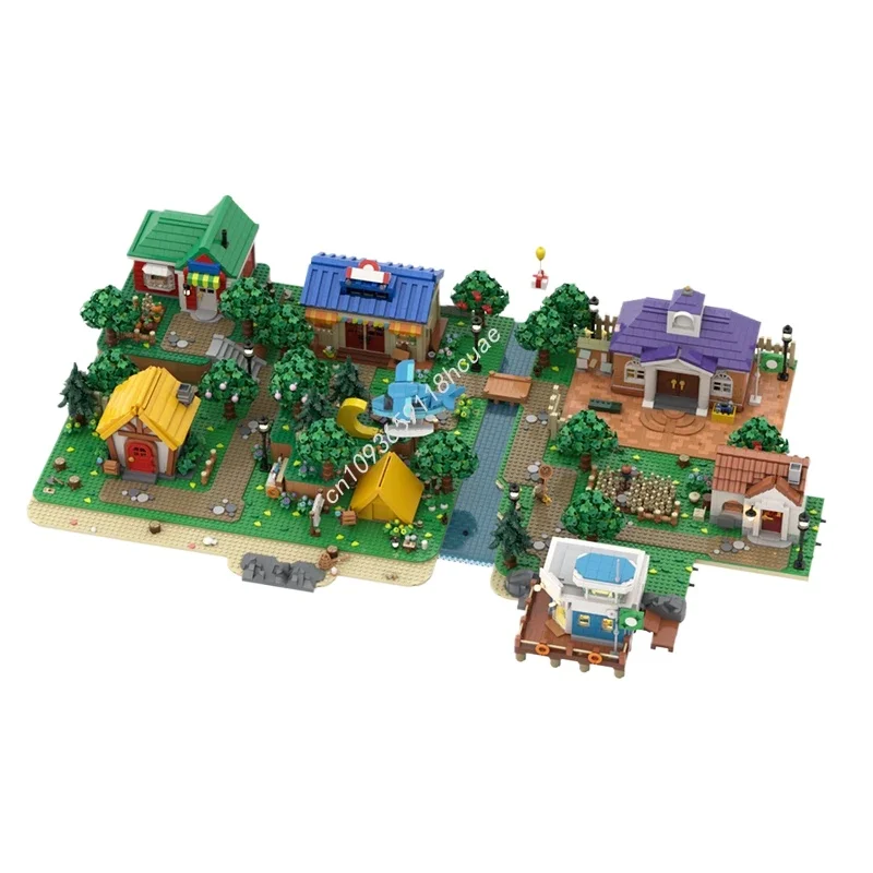 

MOC изготовленное на заказ модульное здание, вид на улицу, модель пересечения животных, строительный блок, креативная сборка, образовательные кирпичи, игрушка в подарок