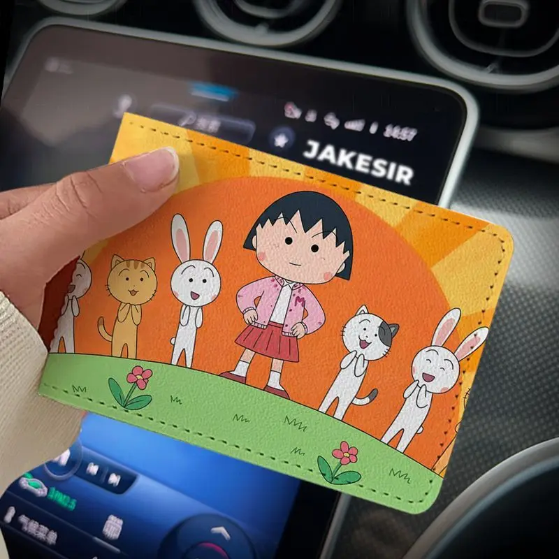 Cartoon Cute Chibi Maruko Chan Driver License Cover 4 Card Slots Pu Id Card Holder Portable Student Card Protector Wallet Gift