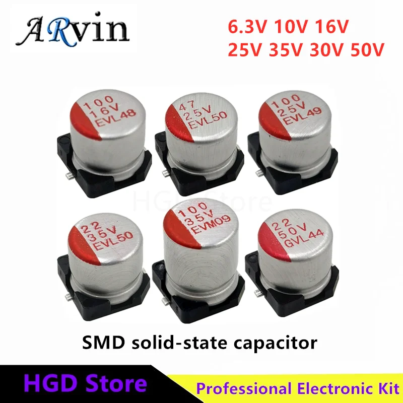 10pcs New SMD Solid Capacitors 6.3V10V16V25V35V50V Patch Solid-state Capacitors High Temperature Resistance 47/100/220/330/470uf