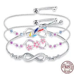Original Authentic plata de ley 925 Infinity Adjustable Bracelet For Women Hot Symphony Lucky Feather Bracelet For Gift