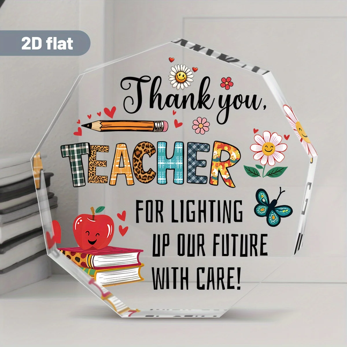 2D Flat 1pc 9 Sided Acrylic Figurine Express Gratitude and Affirmation to Teachers An Ideal Gift for Teachers on Teacher's Day
