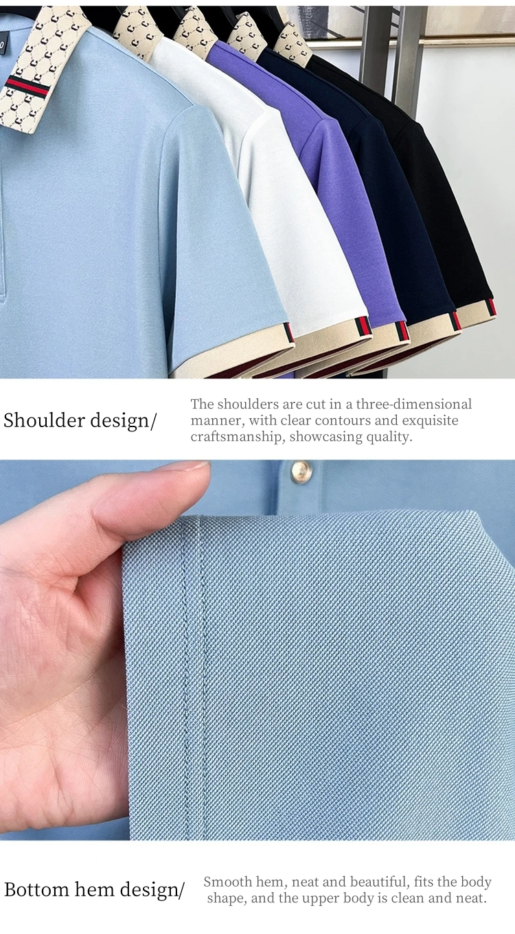 Sommer Neues Designer-Polohemd mit Exquisiter Bienenstickerei für Herren, Bestseller, Bequem und Atmungsaktiv, aus Maulbeerseidenstoff, Kurzes Oberteil – Detail 3