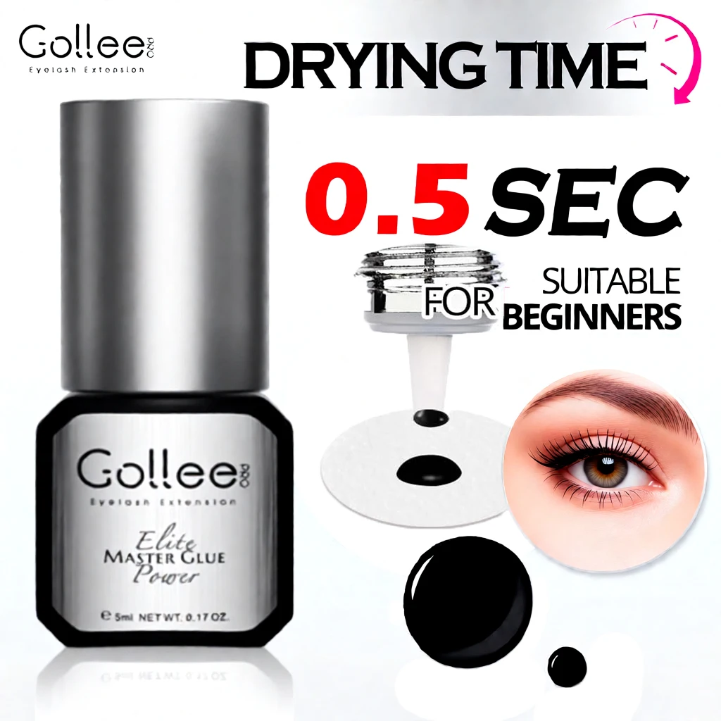 

Клей для наращивания ресниц gollee Strong Hold, черный, быстросохнущий (0,5 с), водостойкий, без латекса, для длительного ношения (8 недель)