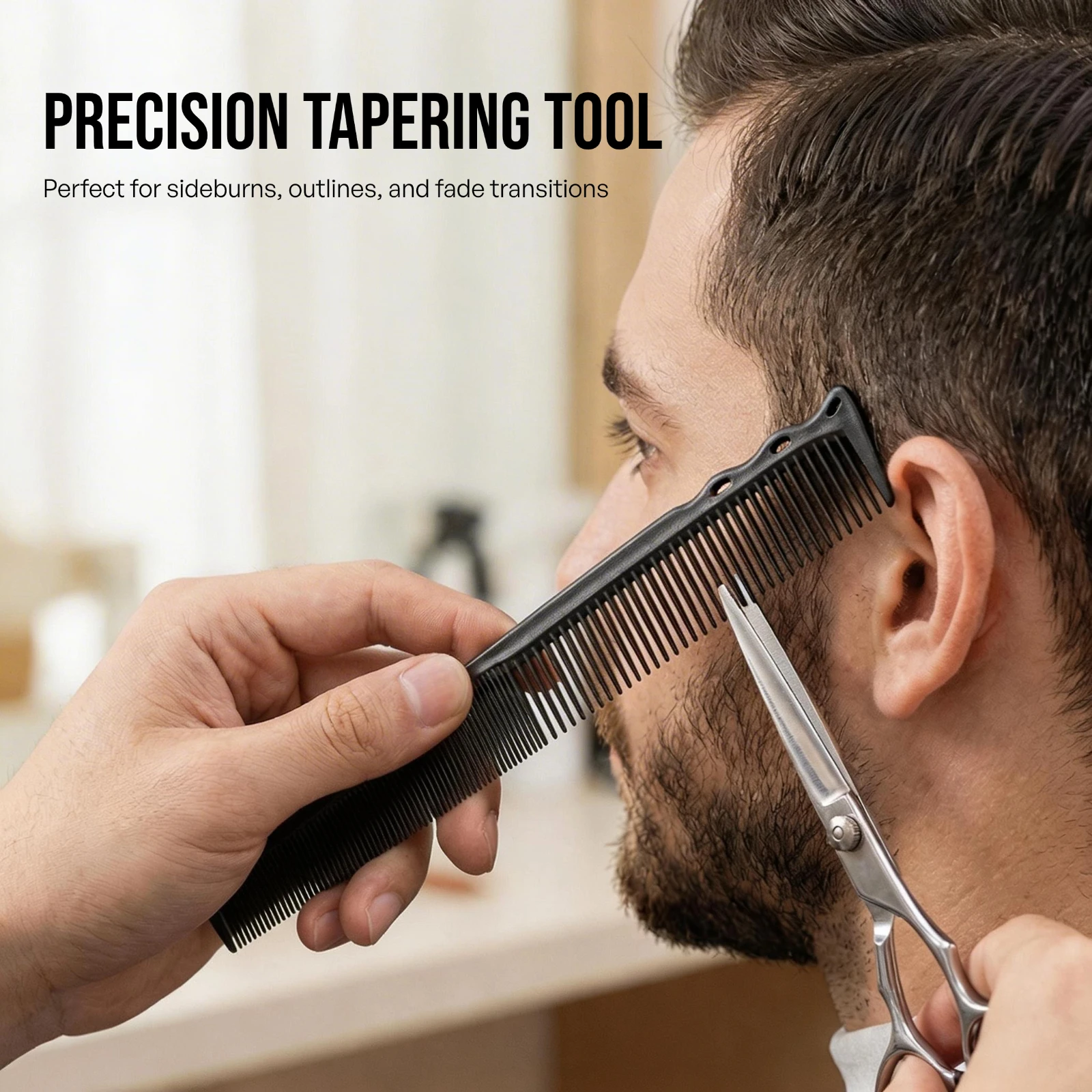 3-teiliges neues Profi-Friseurwerkzeug-Set, drehbare Doppelzahn-Haarschneidekämme, rotierende Mini-Fade-Haarbürste, antistatischer Taper-Kamm zum Stylen – Detail 16