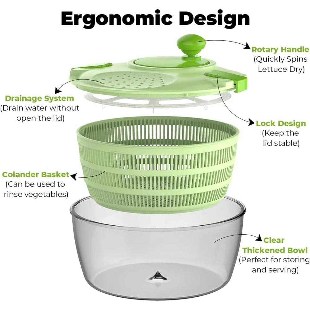 LMETJMA Quick Dry Salad Spinner 4.2L Salad Washer Labor Saving Lettuce Spinner Multiple Water Outlet Lettuce Drainer