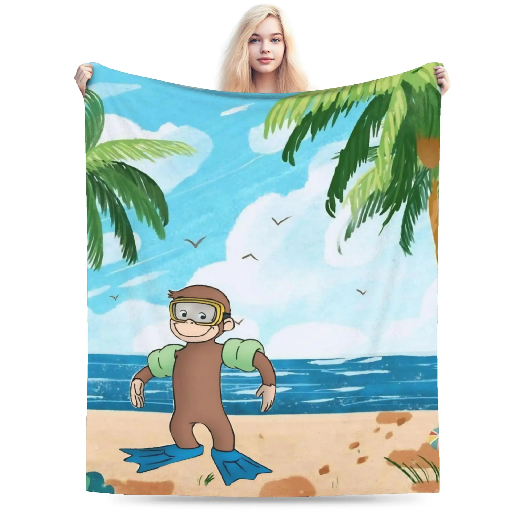 Curious George African Monkey Throw Blanket for Couch  Fuzzy Soft Plush Blanket 50x60 Inch Multi-size Bedspreads for All Seasons