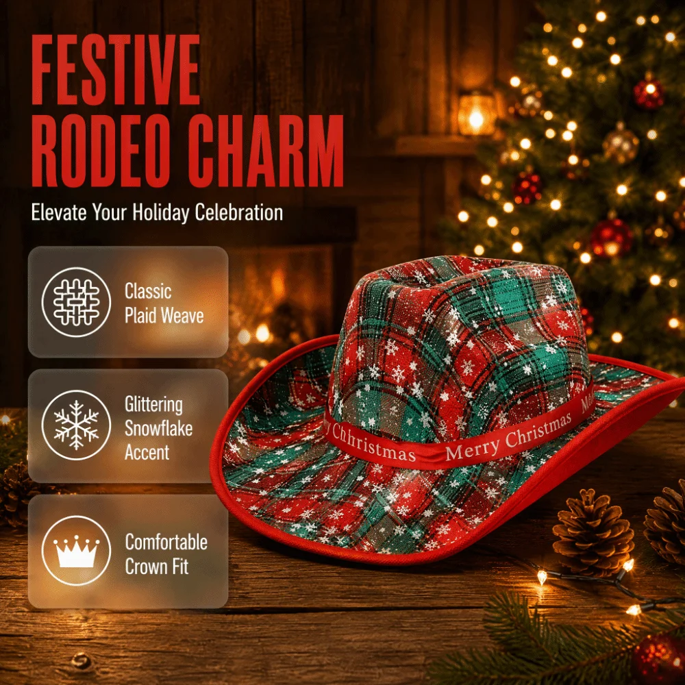 Simple Sequins Christmas Cowboy Hat Snowflake Felt Jazz Hat Large Plaid Santa Claus Hat Women