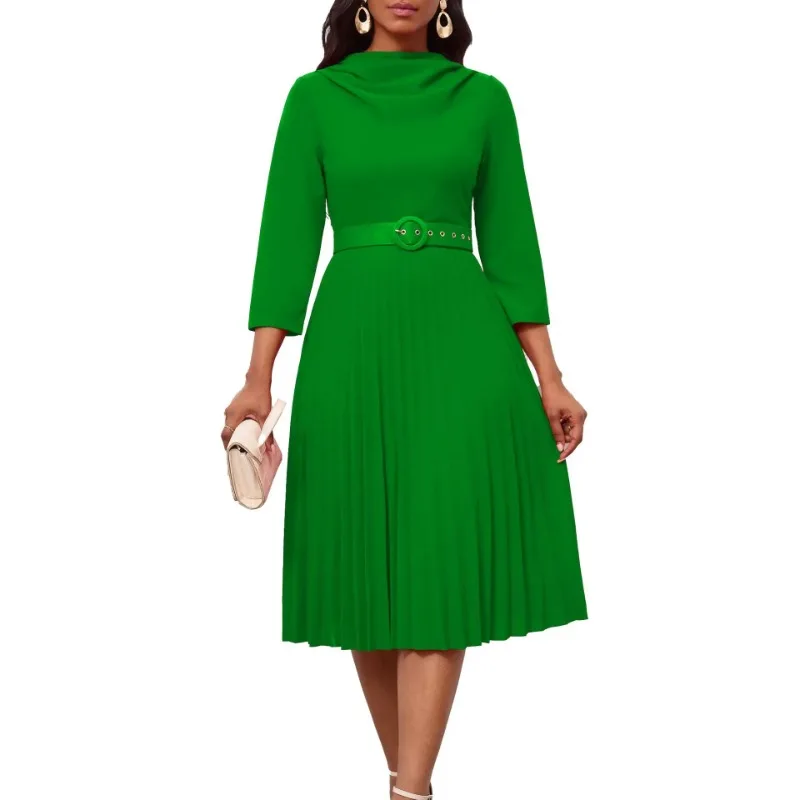 

African Dresses for Women 2024 Fall Elegant Office Lady Ropa De Mujer Longo Vestido Midi Sexy Pleated Robe Hiver Vetements Femme