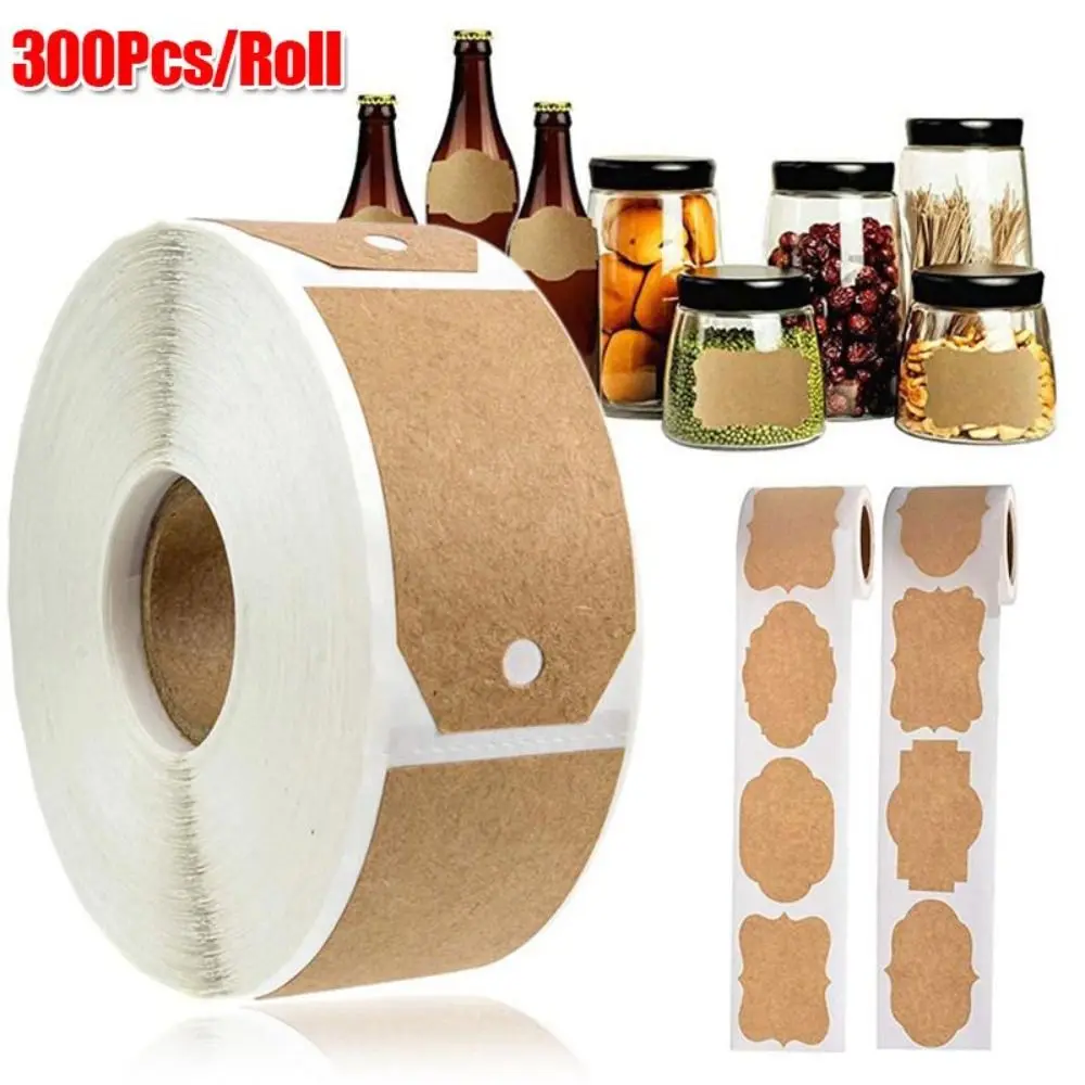 

300 шт./рулон, новые самоклеящиеся наклейки из крафт-бумаги, сделай сам, коричневая уплотнительная банка, бирка-органайзер, этикетка для выпечки, наклейка