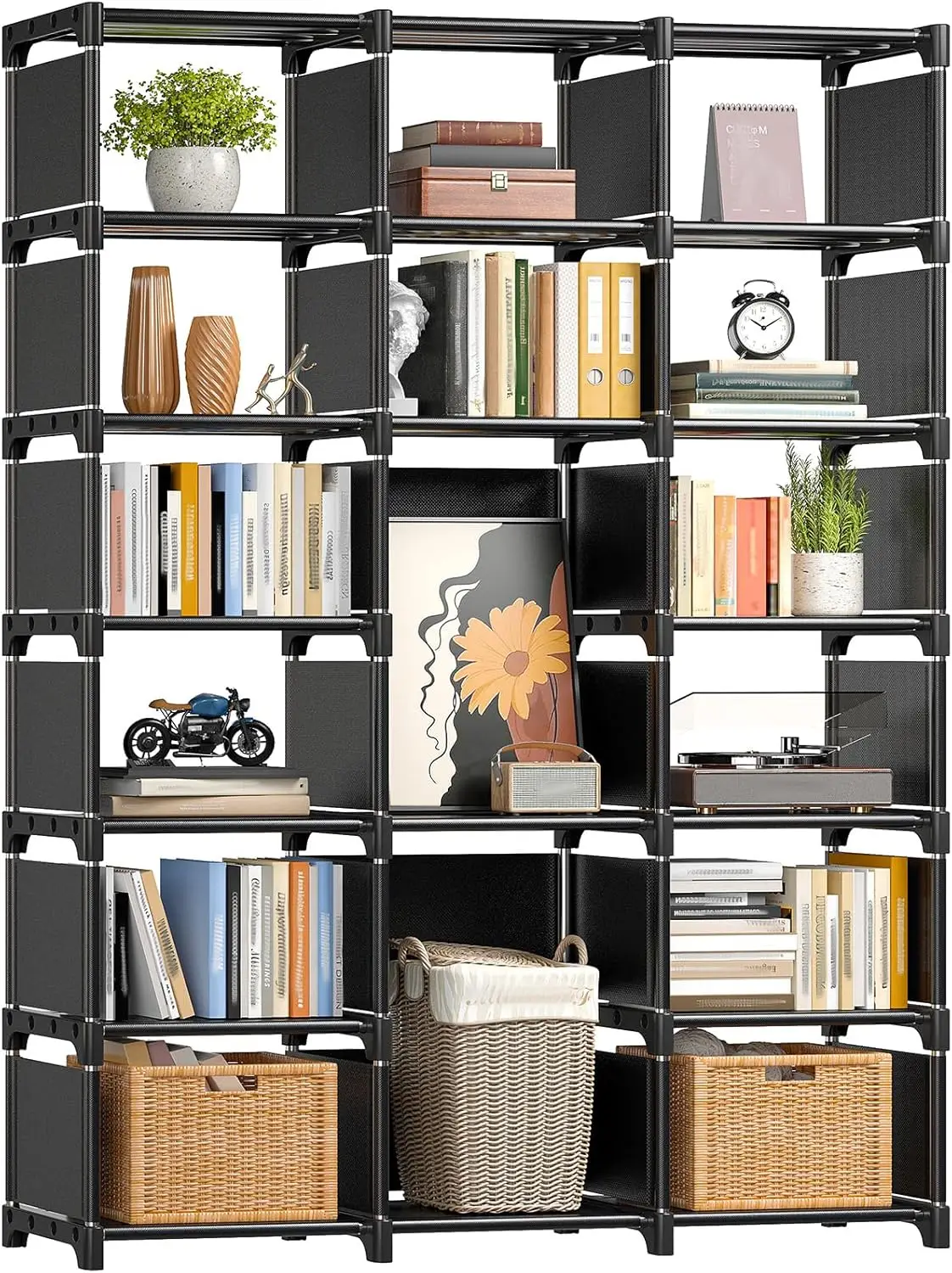 

Book Shelf, 16 Cube Storage Organizer, Tall Black Bookcase for Bedroom, Office, Living Room, Closet, 12' D x 47.24' W x 70.86