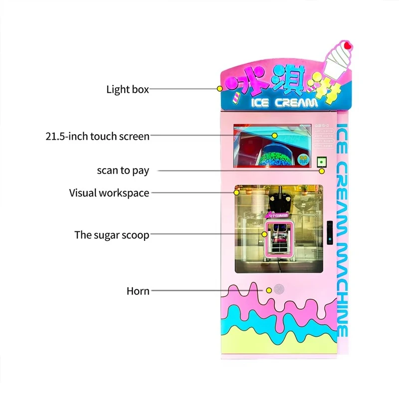 Custom Flavor Ice Cream Vending Machine Support Various Soft Ice Cream Formula Unmanned Self Service Selling Machine