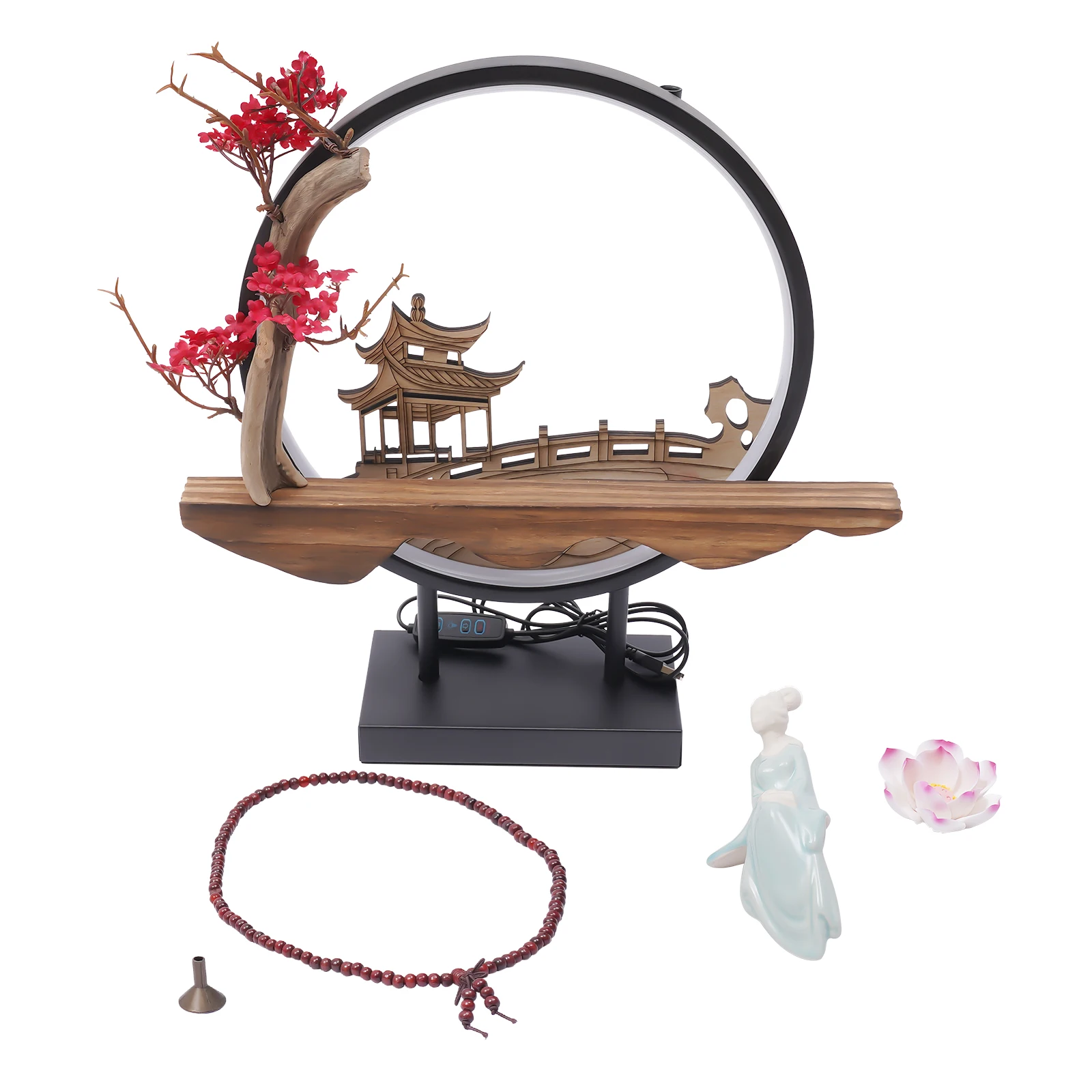 حامل بخور ديكور منزلي مزود بإضاءة - نباتات حية + هيكل عظمي (أبيض ترانكييل)، يناسب غرفة المعيشة/المكتب/السبا سطوع قابل للتعديل