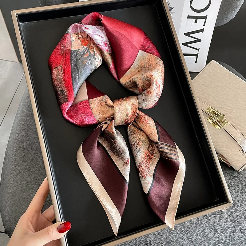 Luxury Brand 100% Real Silk Square Scarf Women Shawl Ladies Neck Tie Wrap Hair Ribbon Neckerchief Wrist Design Headband Bandana