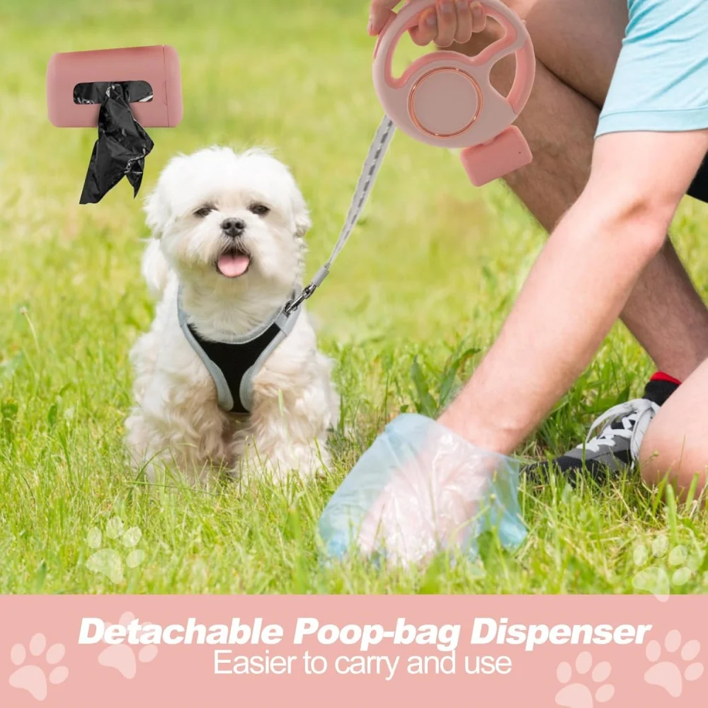 3m retractable leash with LED light dog leash, poop bag box for dog walking, outdoor cat and dog leash, for all ages dog walks
