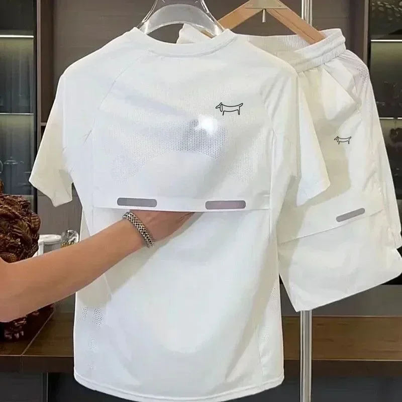 Summer Ice Cool Feel Casual Men's Golf Sets Sweatshirts and Pants 2 Pieces Quick Dry Breathable Trendy Quality Golf Clothing