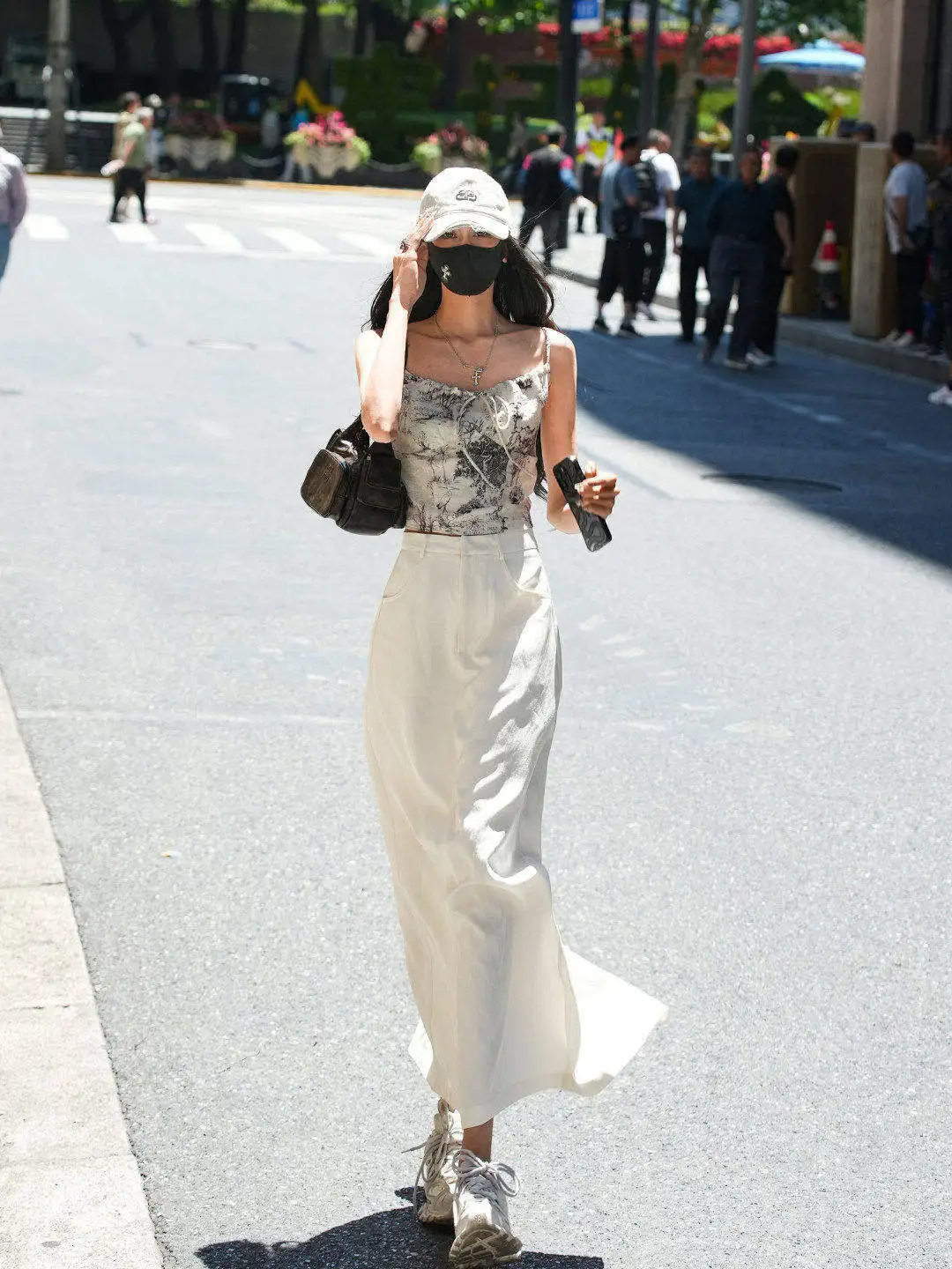

White A-Line Skirt Suit Commute Women's New Summer High Waist Split Korean Style Pure Color Long Skirt Fashionable Elegant