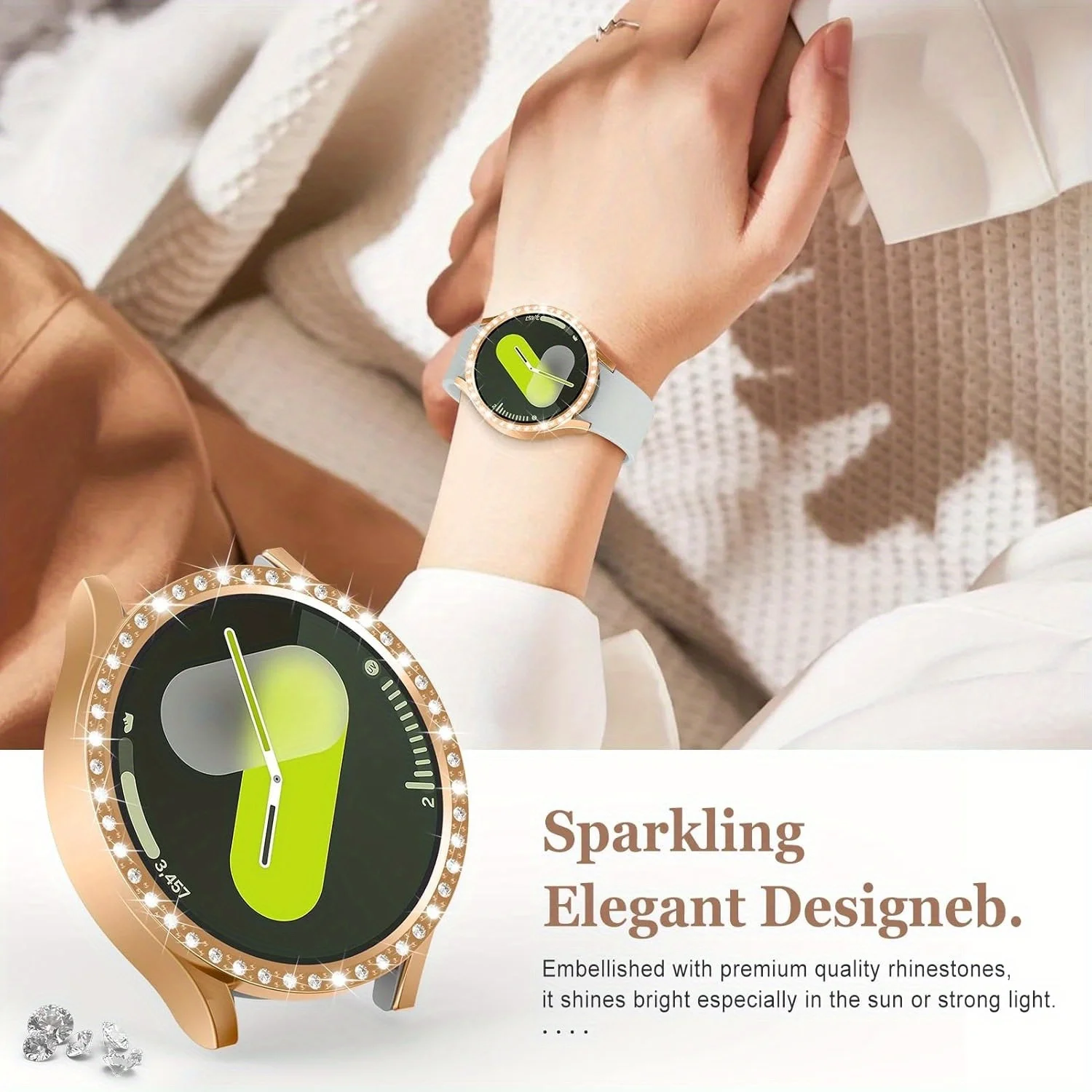 Bling watch Case for Samsung Galaxy Watch7 6 5 4 40mm 44mm Diamond-inlaid hollowed PC protective case Lightweight and drop-proof