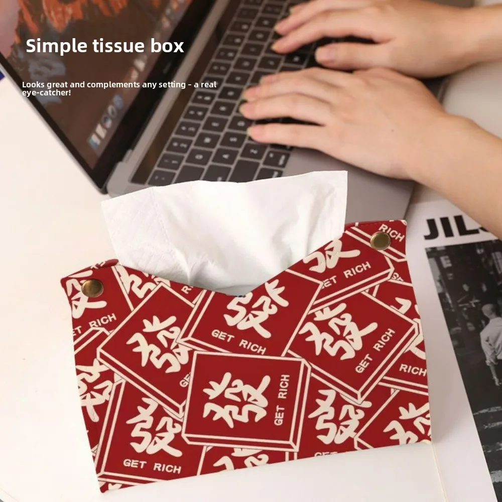 Red Tissue Box - Mahjong Room Special Premium Decorative Storage Napkin Holder for Home Living Room & Dining Table