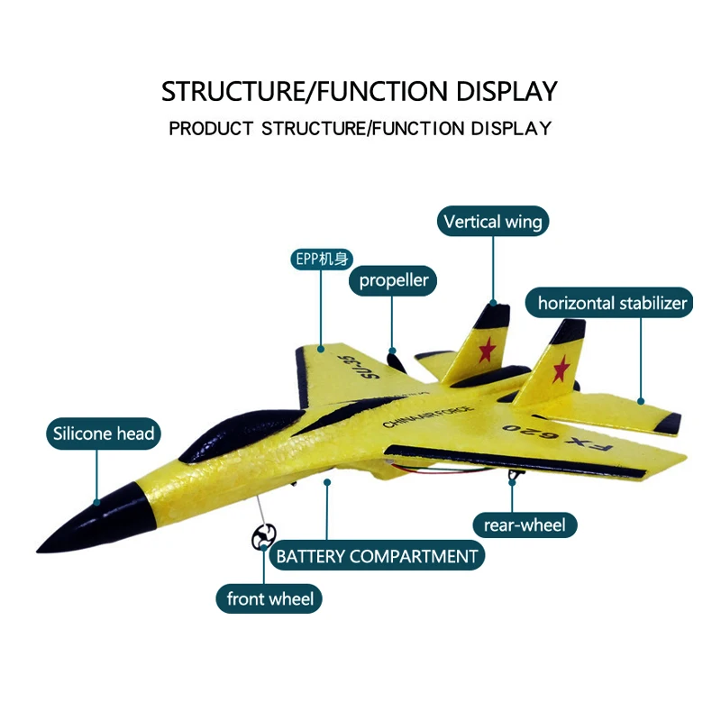 FX620 zdalnie sterowany samochód 2.4G ze światłami LED zdalnie sterowany samolot latający Model szybowca SU-35 zabawki z pianki EPP na prezent dla