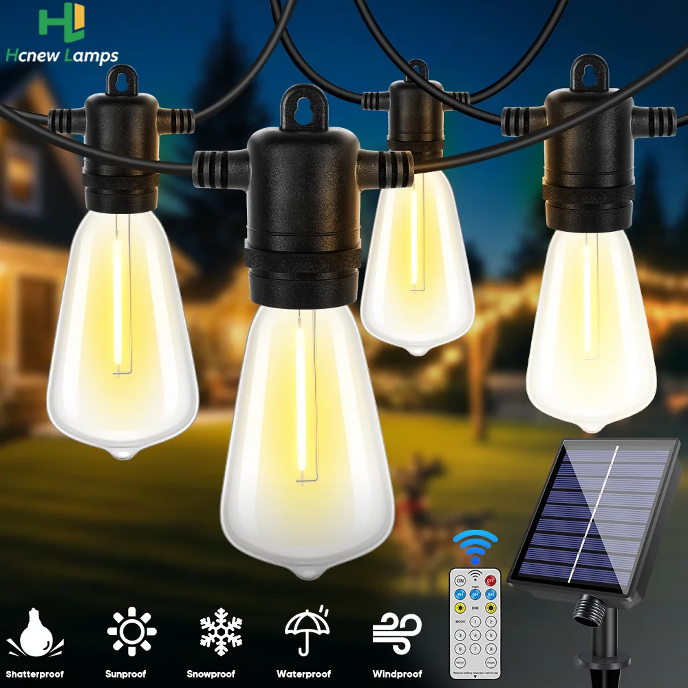 

25ft 32ft Solar Street String Light ST38 Waterproof Patio Light Outdoor LED Fairy Light Wedding Decoration For Garden Cafe Party