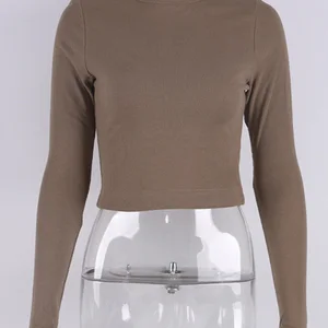 Üstleri kırpılmış uzun kollu mürettebat boyunlu kadın t-shirt gündelik ince tişörtler temel, ince, siyah beyaz, seksi, yaz, 2022 8 en çok satan-gömlek kadın yaka-no. 8