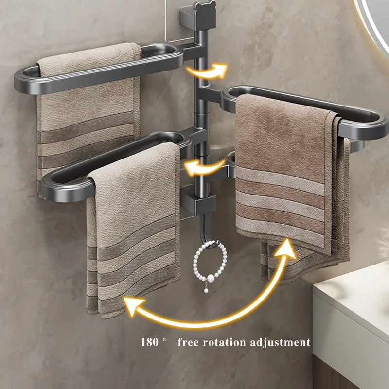 

No-punch towel rack Rotatable multi-bar bathroom hanging towel Bathroom shelf Bathroom towel rack Bathroom towel holder