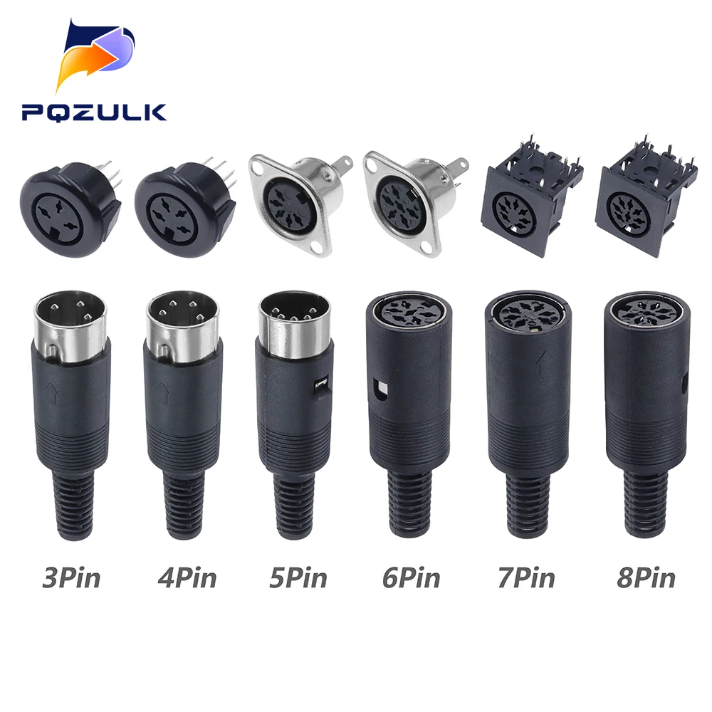 DIN 3pin4pin 5pin 6pin 7pin 8Pin Male Female Plug socket jack Solder Connector with Plastic Handle S terminal MIDI plug DIY