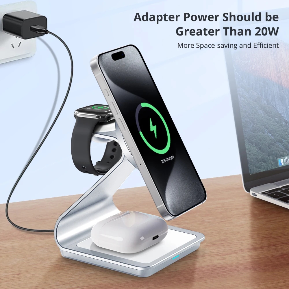 Bonola Magnetic 3 in 1 Wireless Charger for iPhone 16/15 Pro Max/14/13 30W Wireless Charging Station for Apple Watch/AirPods Pro