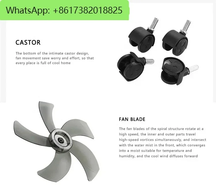 Ventilador de pulverización con llave, gran volumen de aire, disipación de calor, humidificación de alta potencia, refrigeración mecánica, ventilador eléctrico de suelo