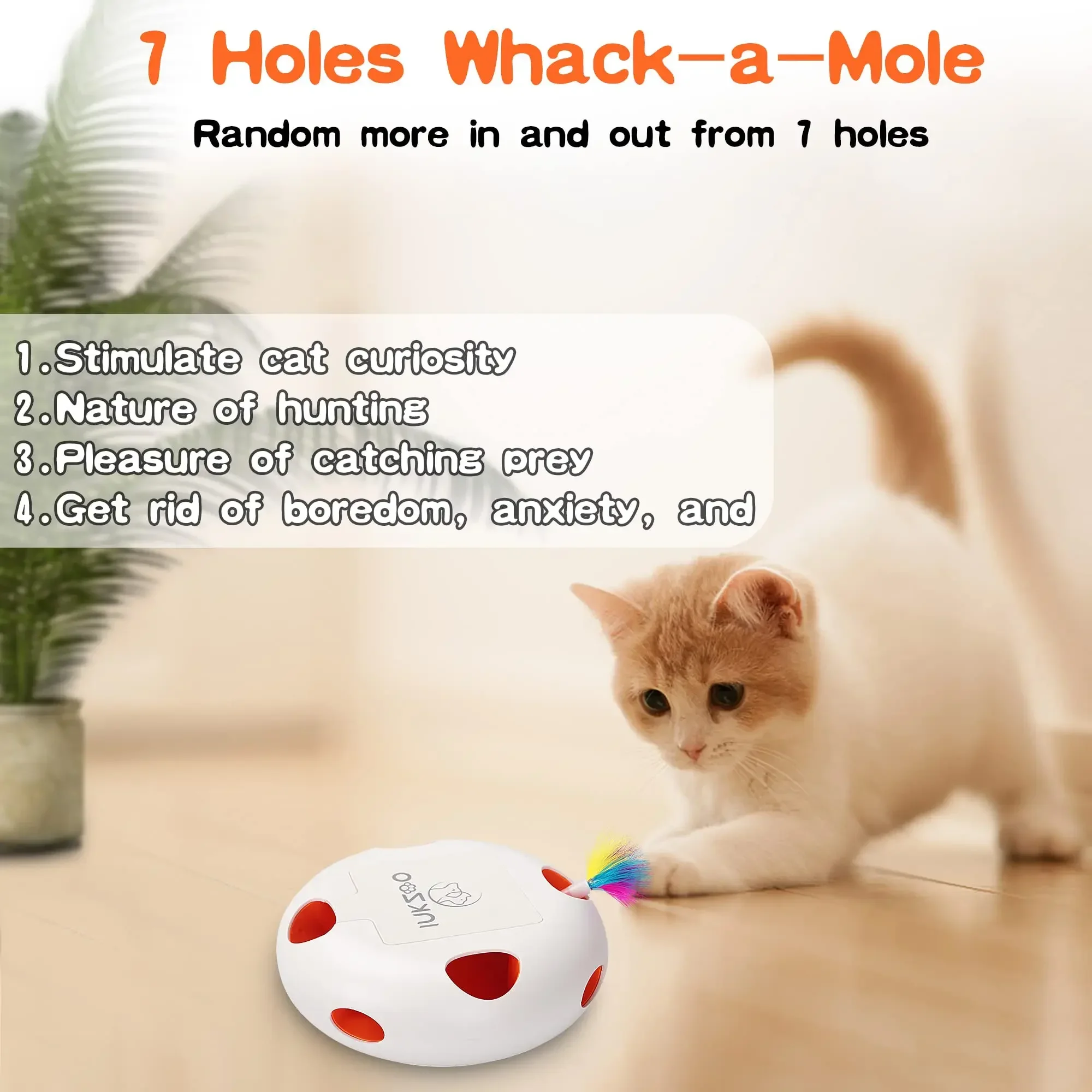 Smart Interactive Kitten Toy for Indoor Cats, Automatic 7 Holes, Mice Whack-A-Mole, BT66200120120