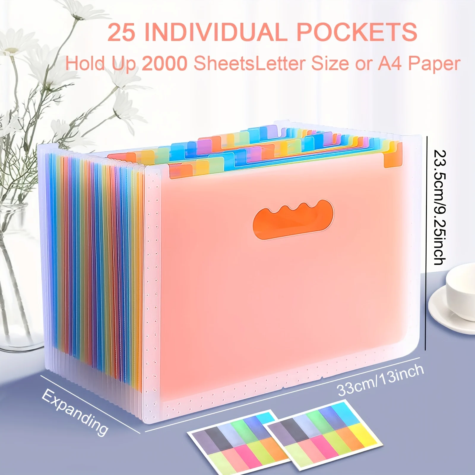 25 Pocket Expandable A4 File Folder, Large Capacity Document Organizer Holds 2000 Sheets for School Office Home Storage