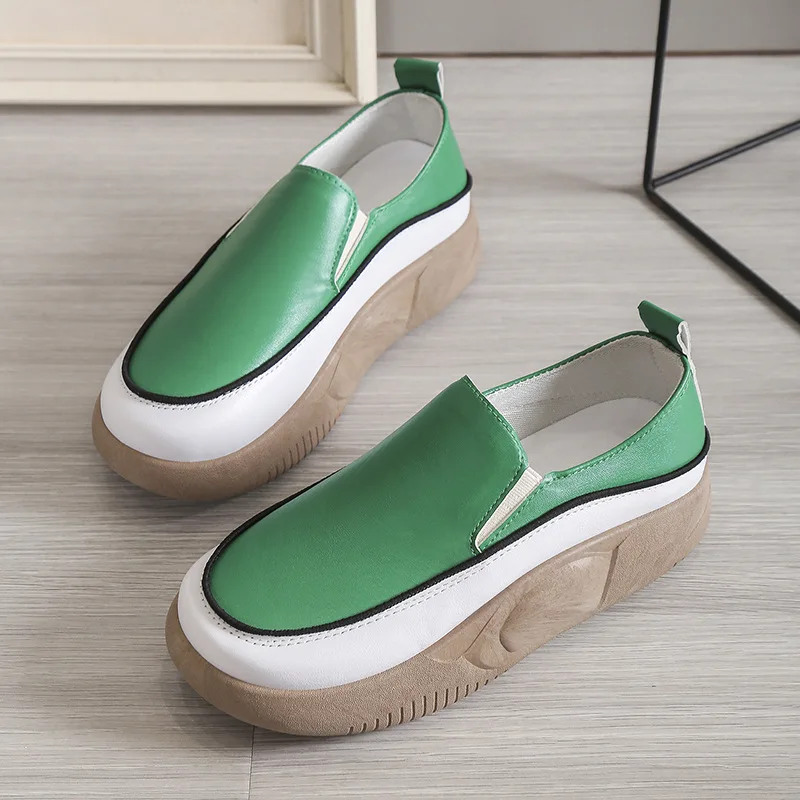 2023 Spring Shoes Female British Style Thick-soled College Style Casual Loafers Genuine Leather Fashion Shoes Girls