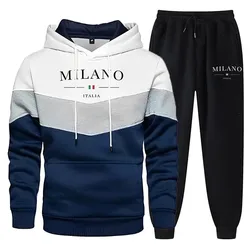 Men's Winter Warm Sports Hoodie Set Milano Sweatshirt+Pants 2 Piece Set Luxury Sportswear Men's Outdoor Clothing Ski Sportswear