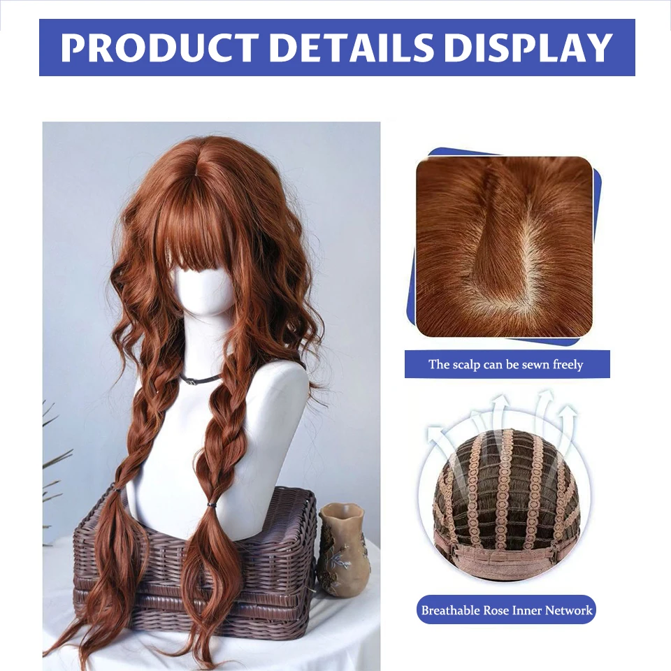 Synthetic Orange Brown Long Curly Hair Wig full Head Set Suitable for Loli Ladies Halloween Role-playing Use