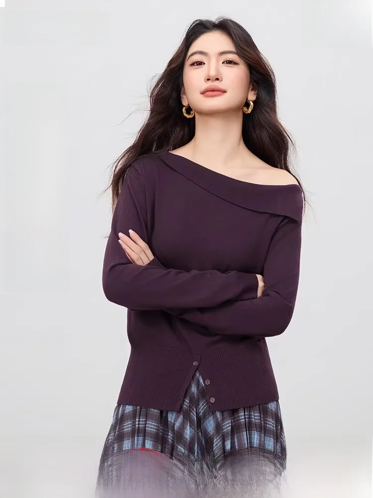 

Мягкий и уютный свитер Ele Commute Par с открытыми плечами и асимметричным воротником, премиум-класса, для женщин, из нейлона, полиэстера и акрила.