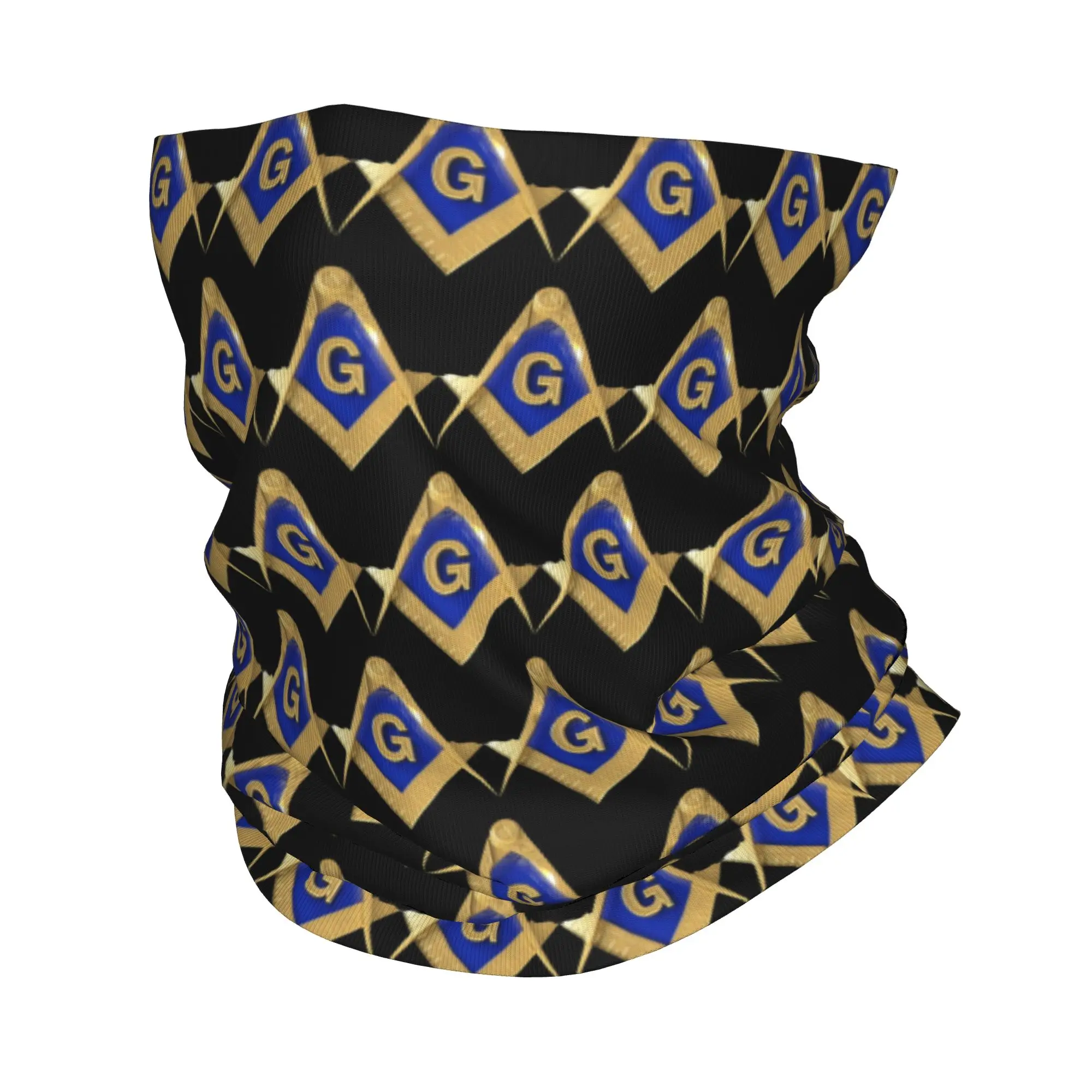 Freemason Gold Square And Compass Neck Gaiter Women Men UV Protection Winter Freemasonry Symbol  Bandana Scarf for Cycling