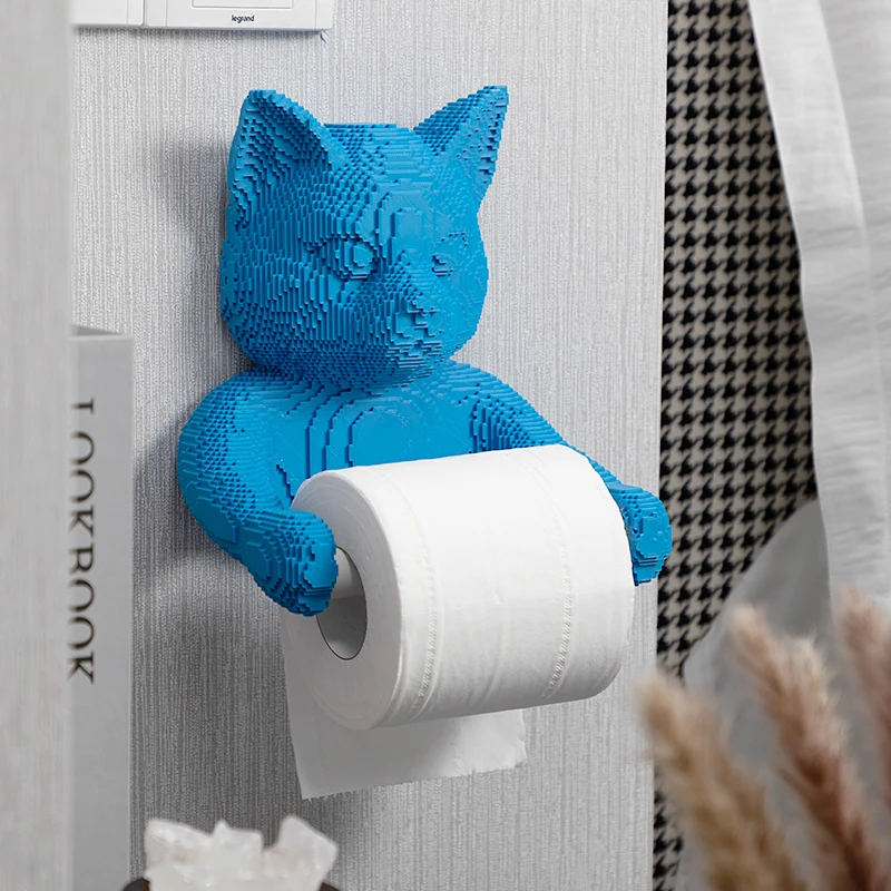 

Wall Towel Holder Geometric Plaid Cat Roll Holder Toilet Free Perforated Resin Storage Paper Towel Holder Bathroom Accessories