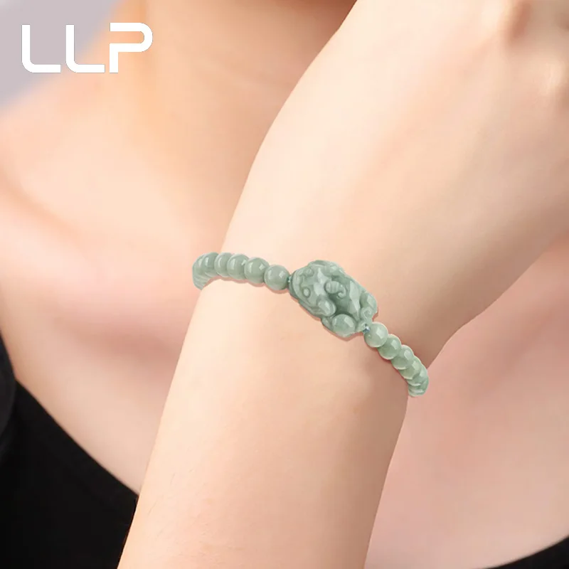 Natural A Jade Pixiu Round Bead Bracelet Fashion Personalized Jewelry Elastic Bracelet Female Mascot Festival Gifts