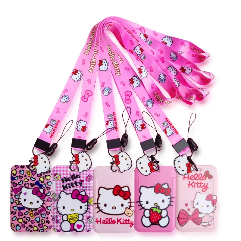 Hello Kitty ID Badge Holder Lanyard Retractable Clip Slip Credit Card Holders Neck Strap Girls Door Card Case Keychain Reel Yoyo