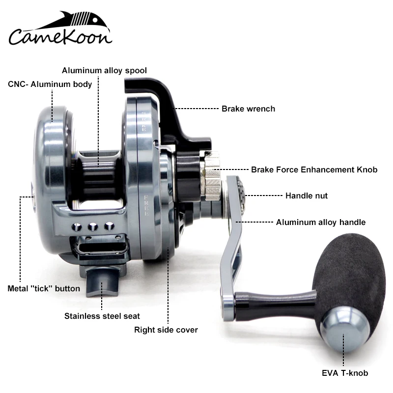 CAMEKOON-32KG 레버 드래그 지깅 릴 6.3:1 고속 기어비 9 + 2 베어링 부드럽고 강력한 바다낚시용, 트롤링 낚시용 코일