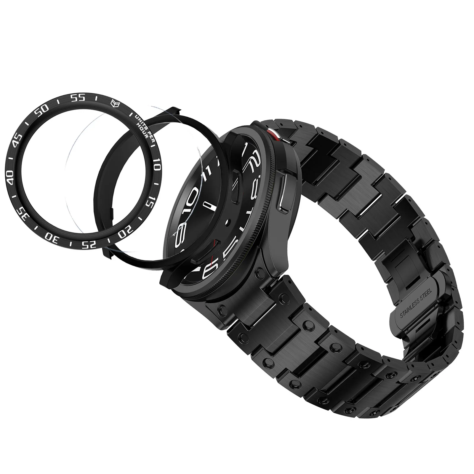 

Stainless Steel band for samsung galaxy watch 6 classic 47mm 43mm case+metal bezel ring+glass screen protector watch 5 pro strap