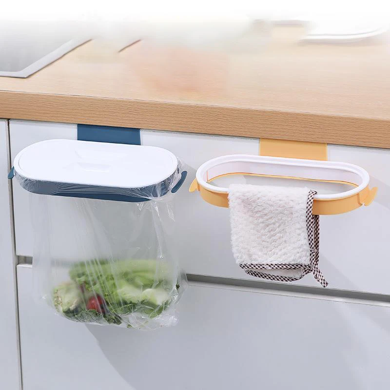 Hängender Müllsackhalter, Aufbewahrungsregal, Küchenhaken für die Installation ohne Bohren, Schranktürhänger, Küchen-Mülleimer