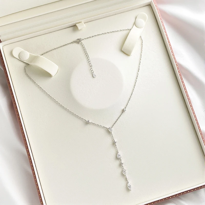 Smyoue Trendy Test Passed Full Moissanite Tassel Necklace for Women 18k Plated Wedding Jewelry 925 Sterling Silver Pendant Gifts