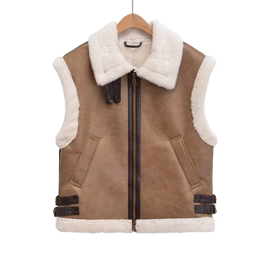

Fashion Fur Lapel Sleeveless Vest Thickened Fleece Stitching Coat European American Style Women's Upperwear