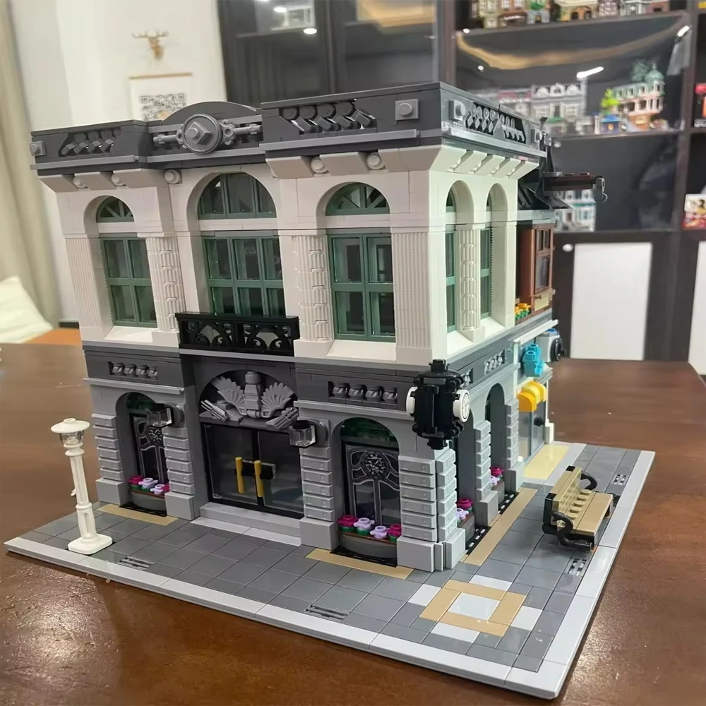 Creatoring Expert Brick Bank Detective's Assembly Square Model MOC Street View  Building Blocks Toys 10255 10251 10211 10185