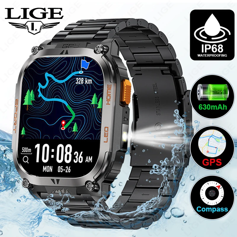 

LIGE 2025 Новые Смарт-часы 630 мАч для мужчин 2,01 "HD AMOLED HD Экран GPS Движение Сердечный ритм Bluetooth Вызов Смарт-часы для Android iOS